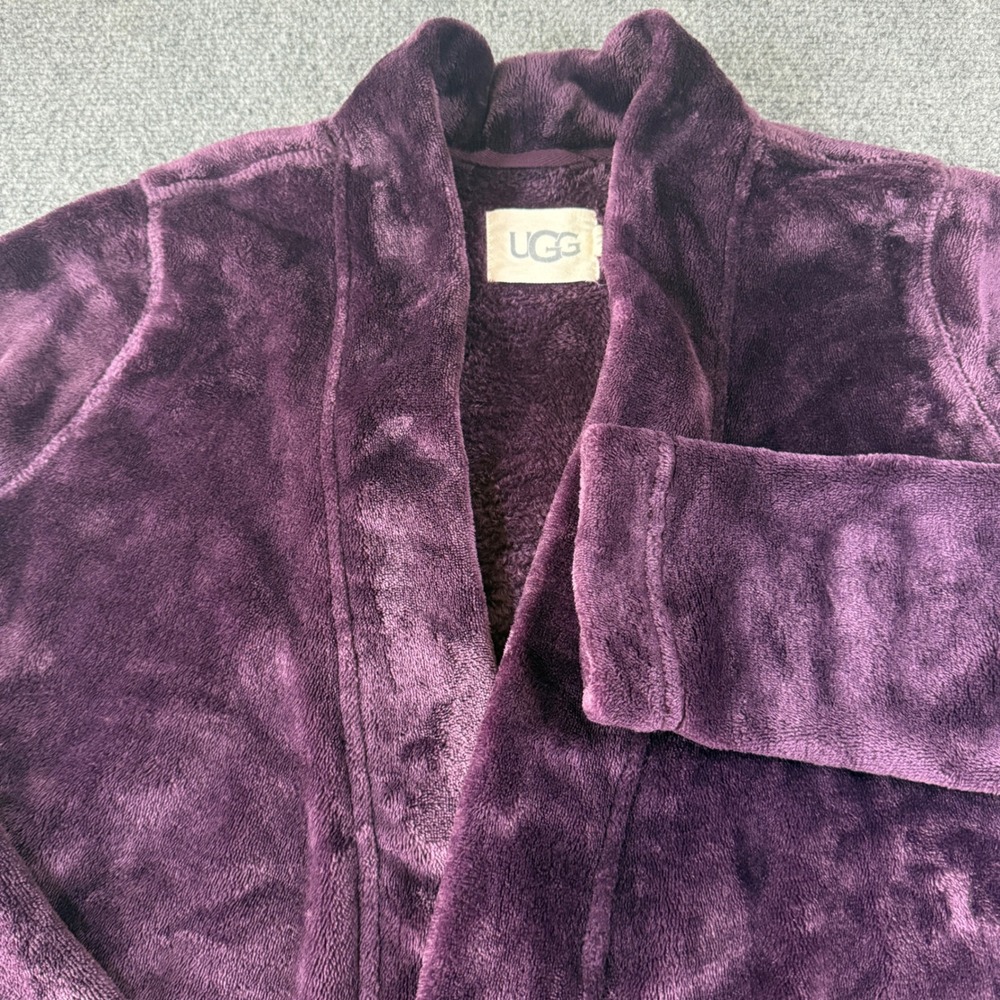 UGG Fleece Robe Shawl Collar Women Mid-Length Size Small Purple Plush Loungewear